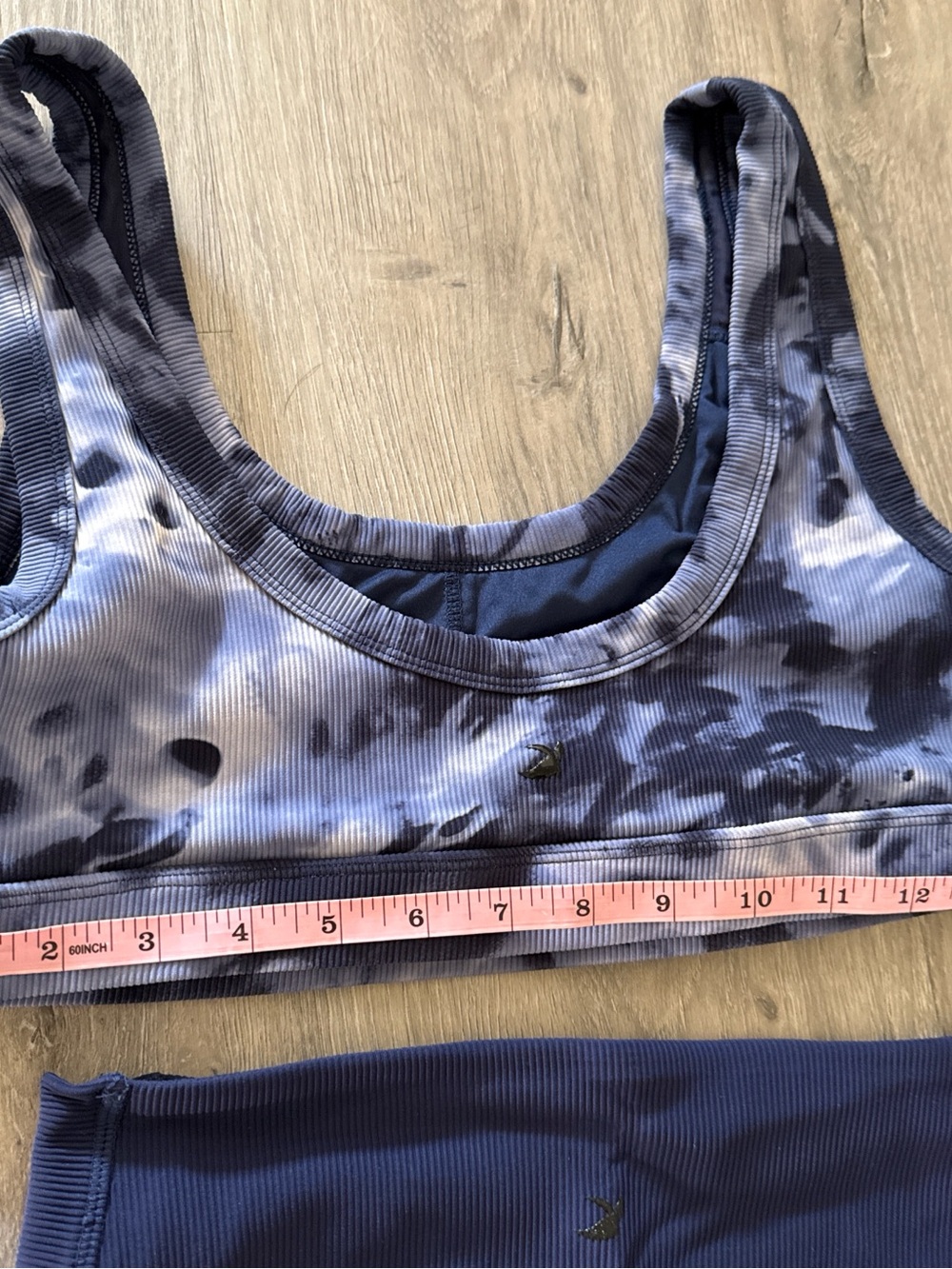 Glyder Yoga Ribbed Blue Workout Sports Bra and Leggings Set in Navy Tie-Dye